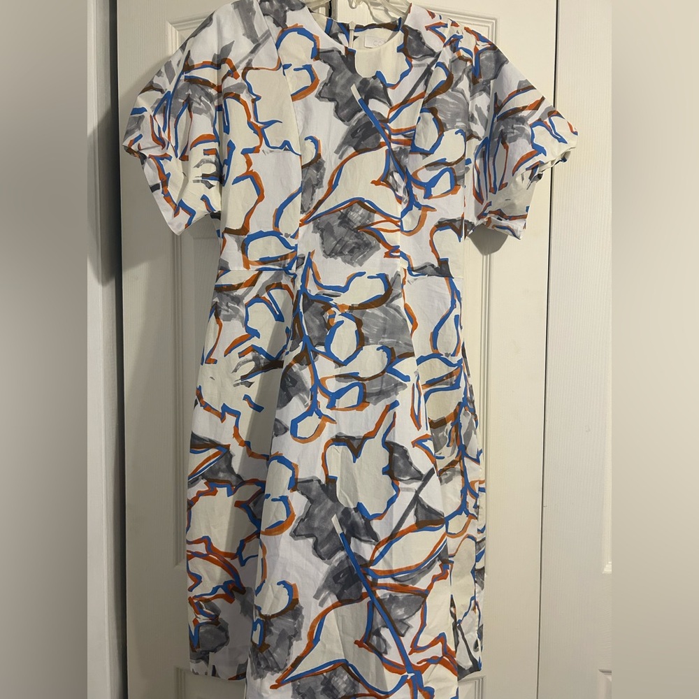 COS Cream Dress with Blue and Brown Accents